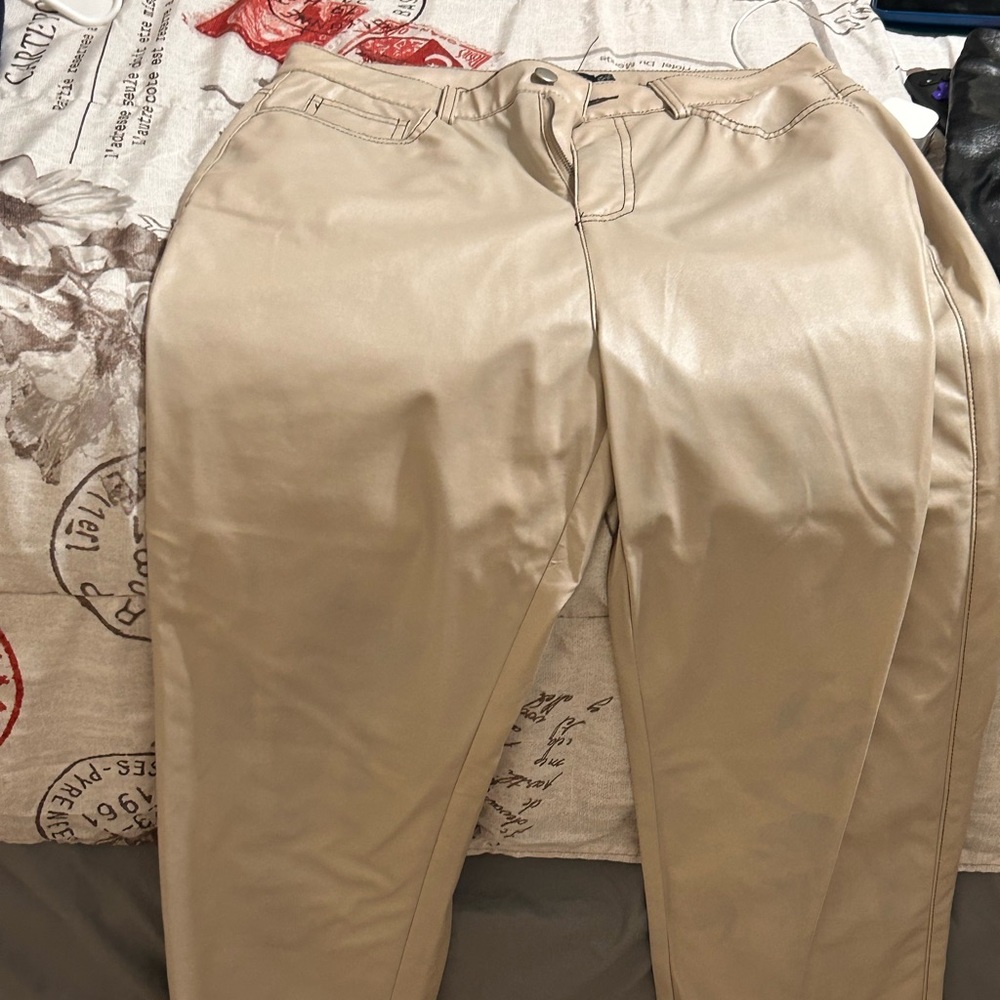 Tan faux leather pants